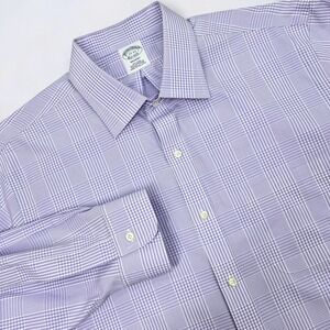 Brooks Brothers Regent Dress Shirt Men's 17 Purple Plaid Button Up Long Sleeve
